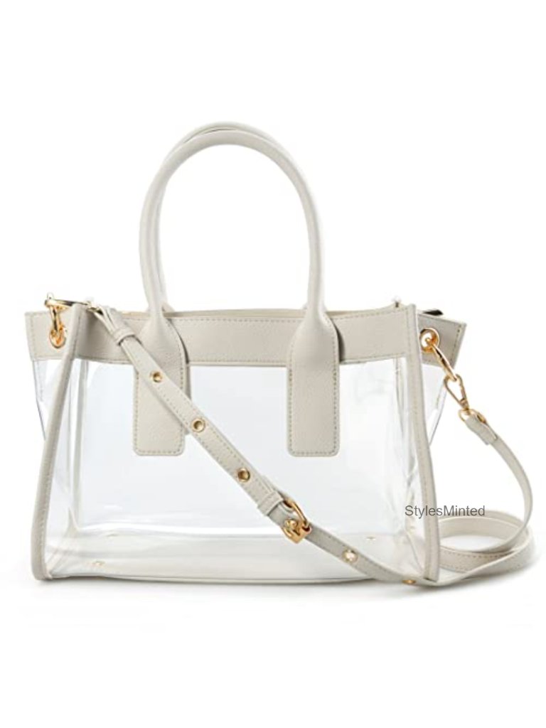 Clear Pvc Satchel Handbag With Vegan Leather Trim Stadium Approved Shoulder